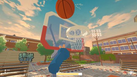 Squad Dunk first-person shot at the basketball hoop.